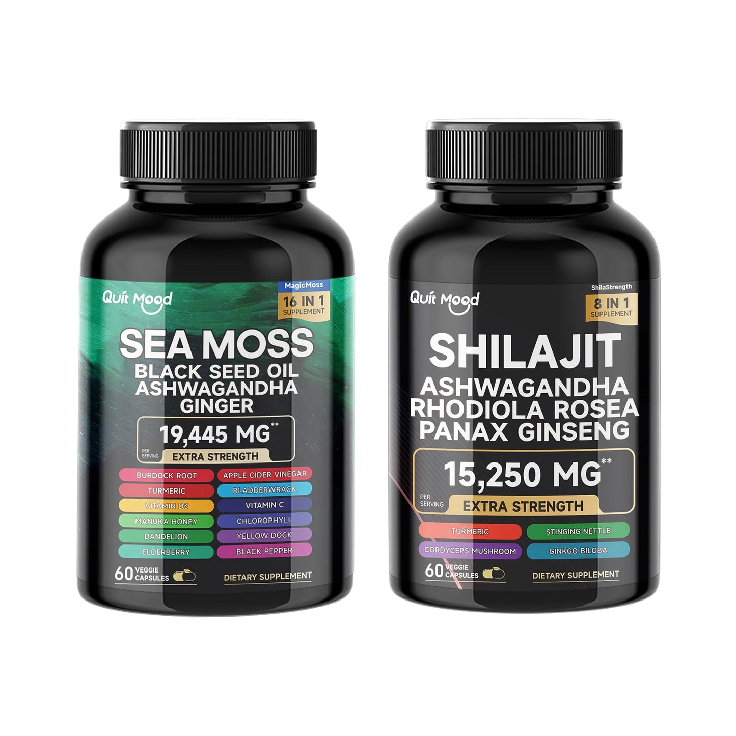 Sea Moss and Shilajit Bundle 120 Capsules with Black Seed Oil Ashwagandha Ginger Burdock Root Turmeric and Black Pepper