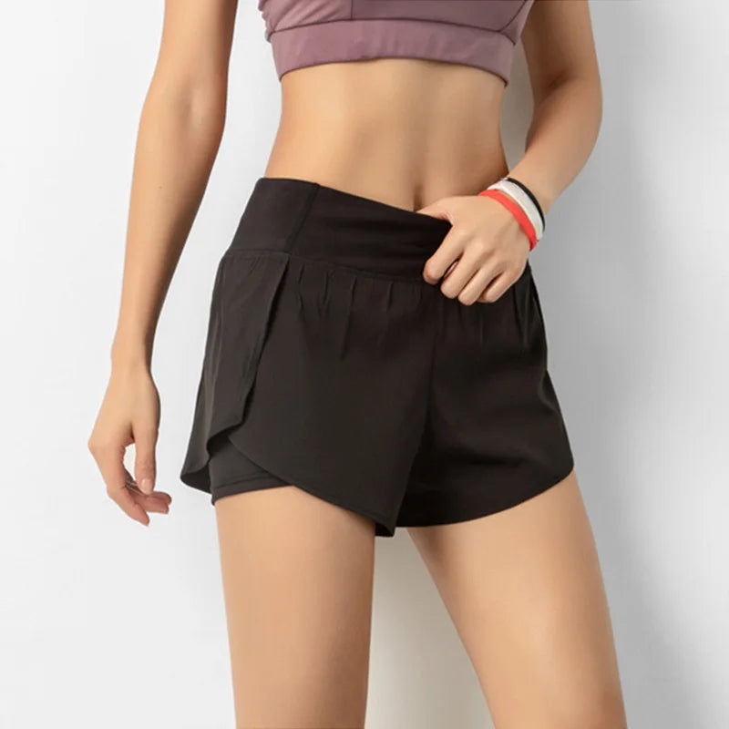 2024 Hot Sale Women's High Elasticity Fitness Shorts Ladies Quick Dry Double Layer Shorts With Pocket Summer Shorts