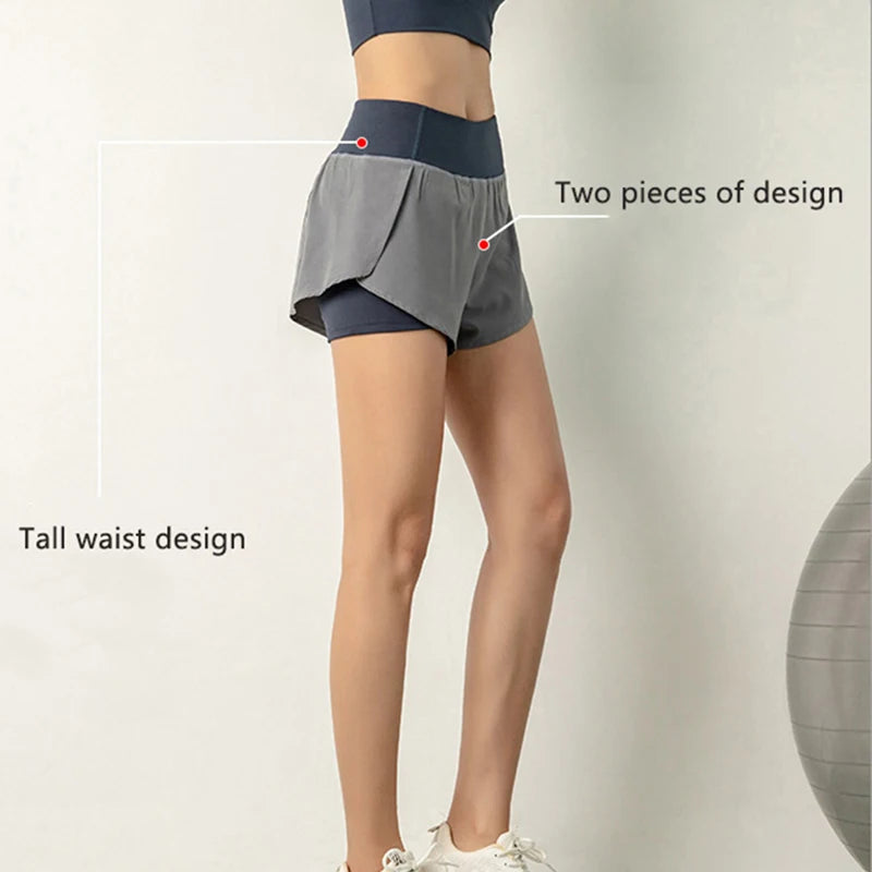 2024 Hot Sale Women's High Elasticity Fitness Shorts Ladies Quick Dry Double Layer Shorts With Pocket Summer Shorts