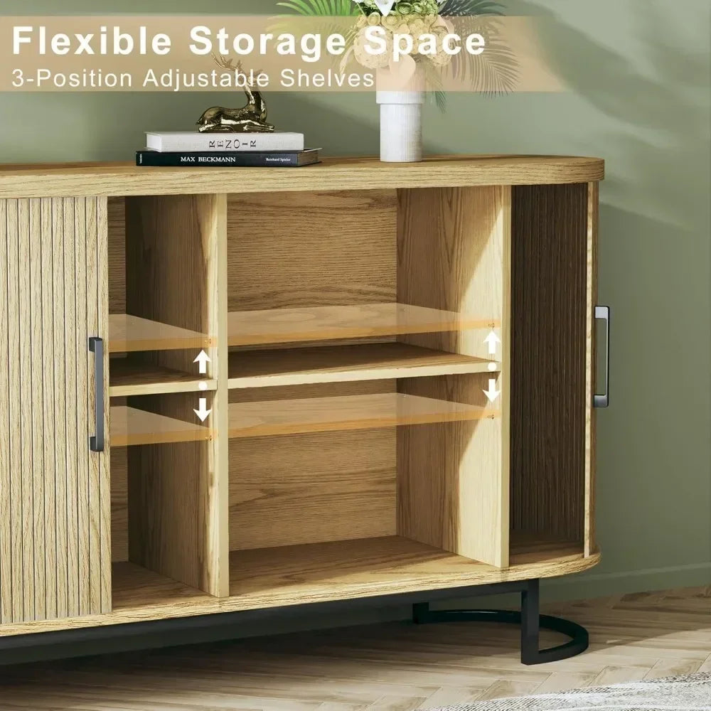 Sideboard Buffet Cabinet with Storage, 54.3" Fluted Buffet Cabinet with Tambour, Sideboard Buffet with Adjustable Shelves