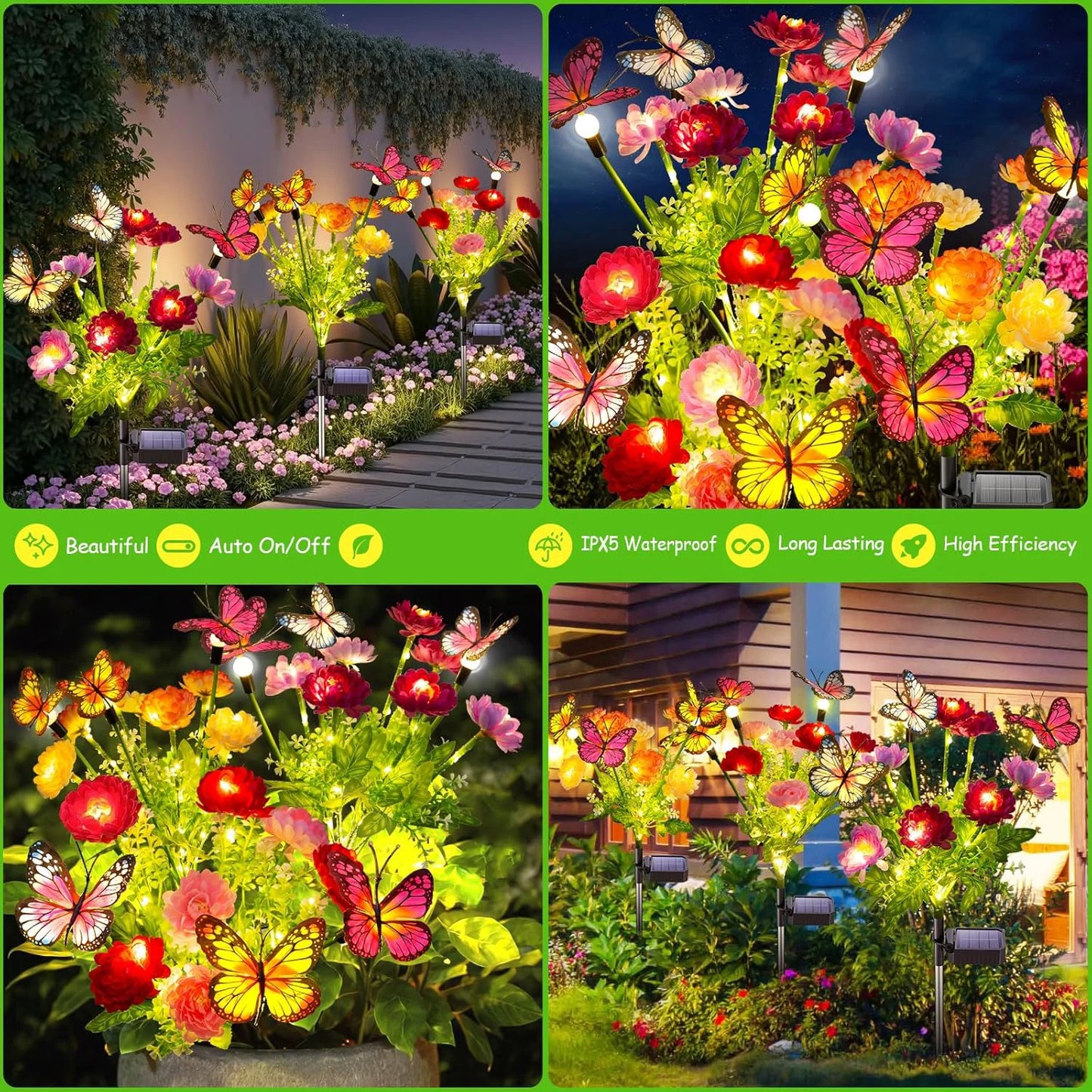 2/4 Pack Solar Garden Lights: Butterfly & Snowdrop Flowers, Patio/Backyard/Flower Beds Decor, Gift for Mom