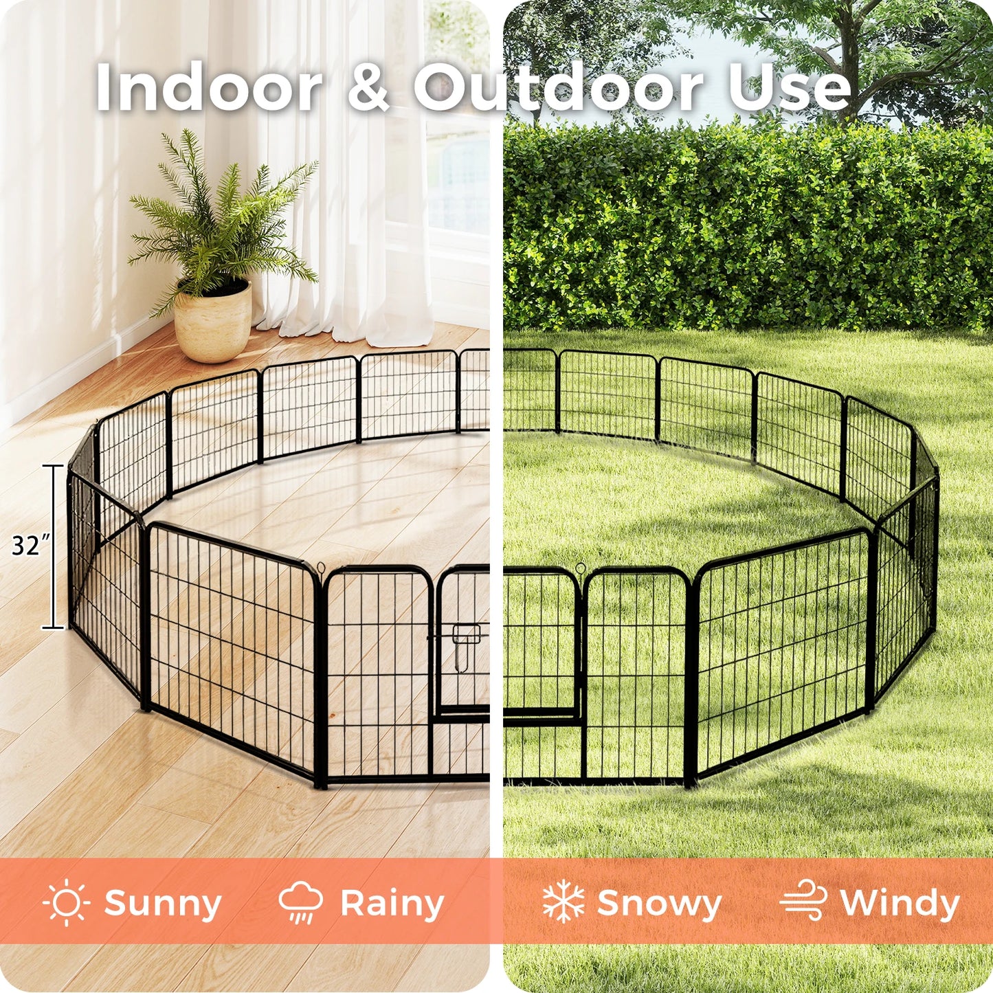 Dog Playpen with Door, Outdoor/Indoor Foldable Metal Pet Fence, Heavy Duty Puppy Exercise Pen for Yard, RV Camping, DIY Pet Cage