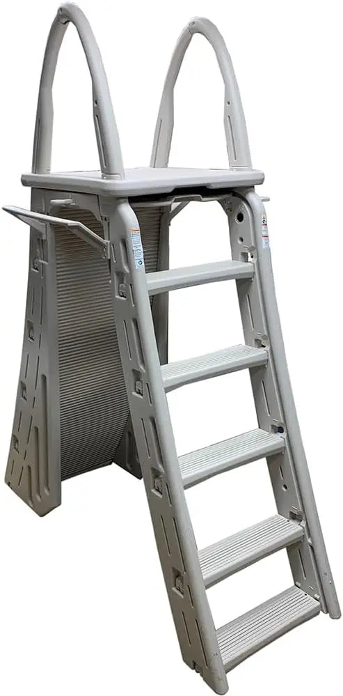 Confer Plastics 7200 Roll Guard 48" to 56" Adjustable A Frame Safety Ladder for Above Ground Outdoor Patio Swimming Pool