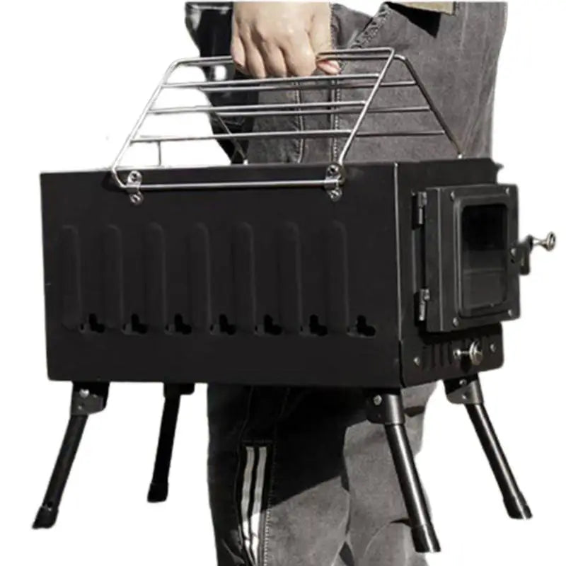 Camping Firewood Stove Portable Tent Wood Burning Stove With Chimney Folding Fire Wood Heater BBQ Grill For Camp Fishing