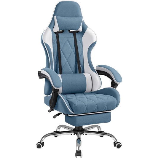 Gaming Chair, Computer Chair with Footrest and Massage Lumbar Support, Breathable Fabric High Back Video Game Chair with Swivel