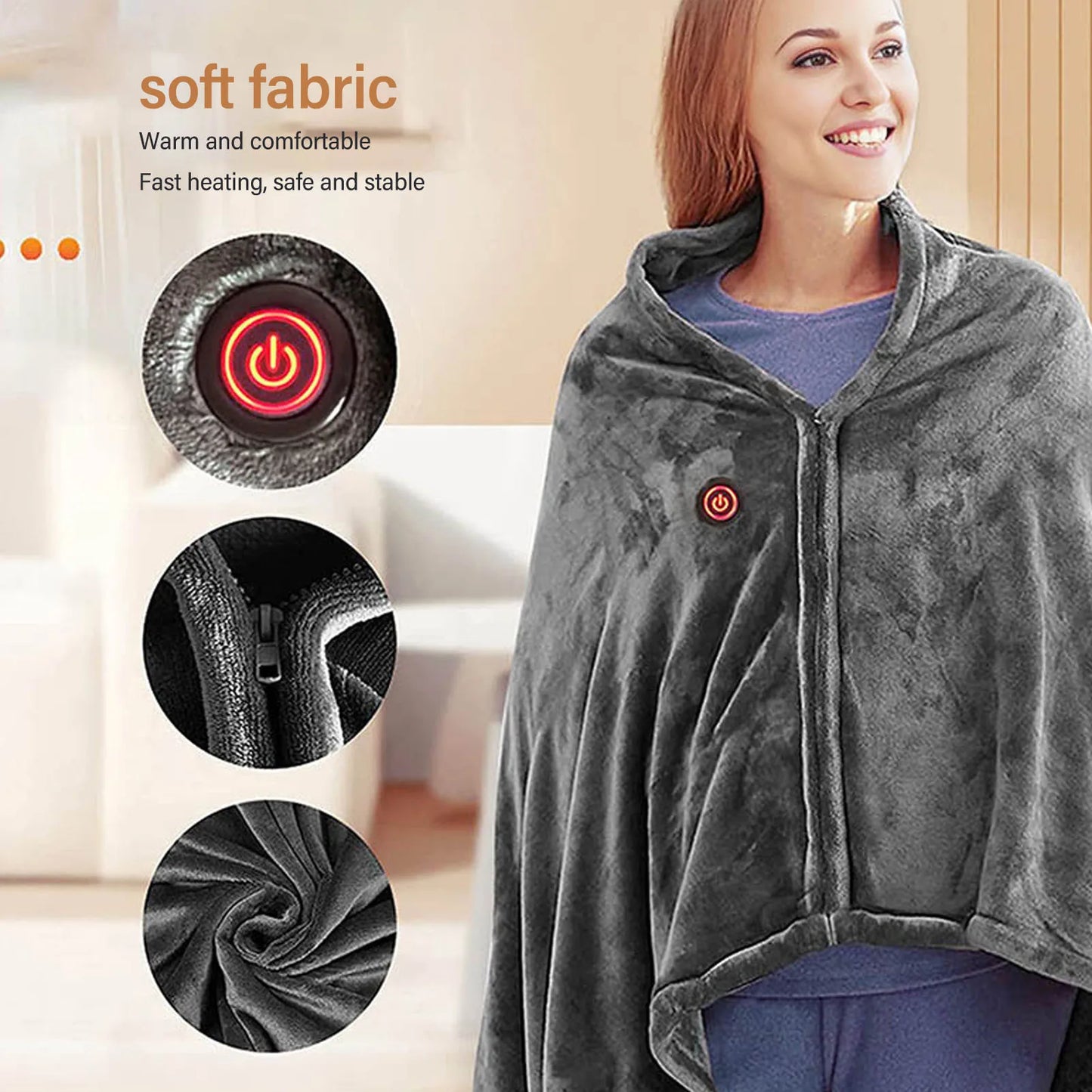 Portable USB Electric Heating Blanket - Heat 3 Levels Adjustable Fast Heating Shawl Suitable For Home/Office/Camping Outdoor Use
