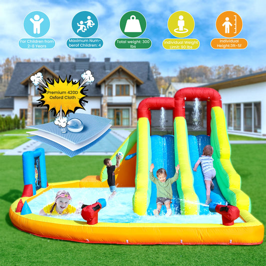 Kids Inflatable Double Water Slide Bounce House w/Water Gun Climbing Wall Dart Commercial children's playground