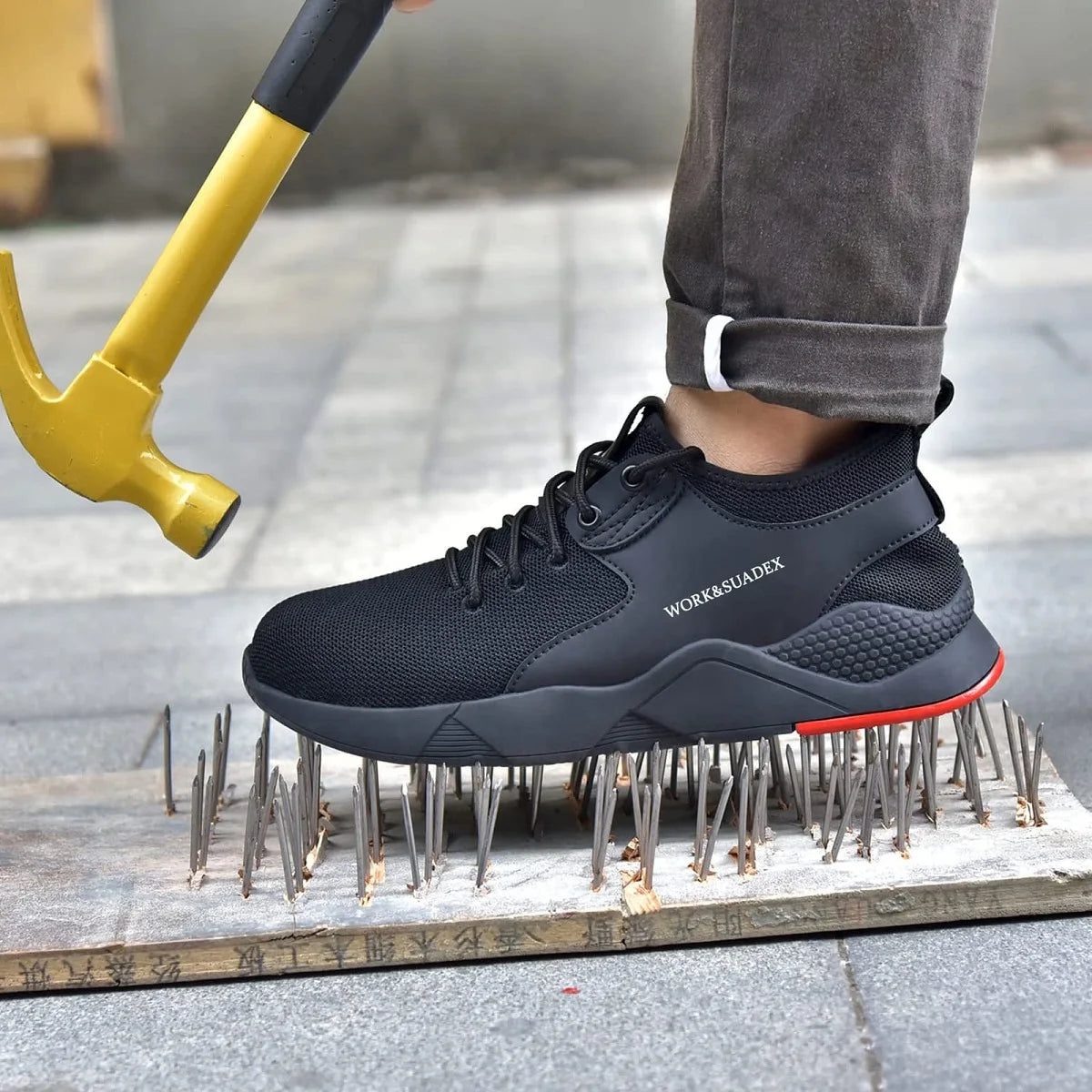 SUADEX Men's Work Safety Shoes Steel Toe Cap Anti-Smashing Puncture Proof Construction Boots Non-Slip Breathable Work Footwear