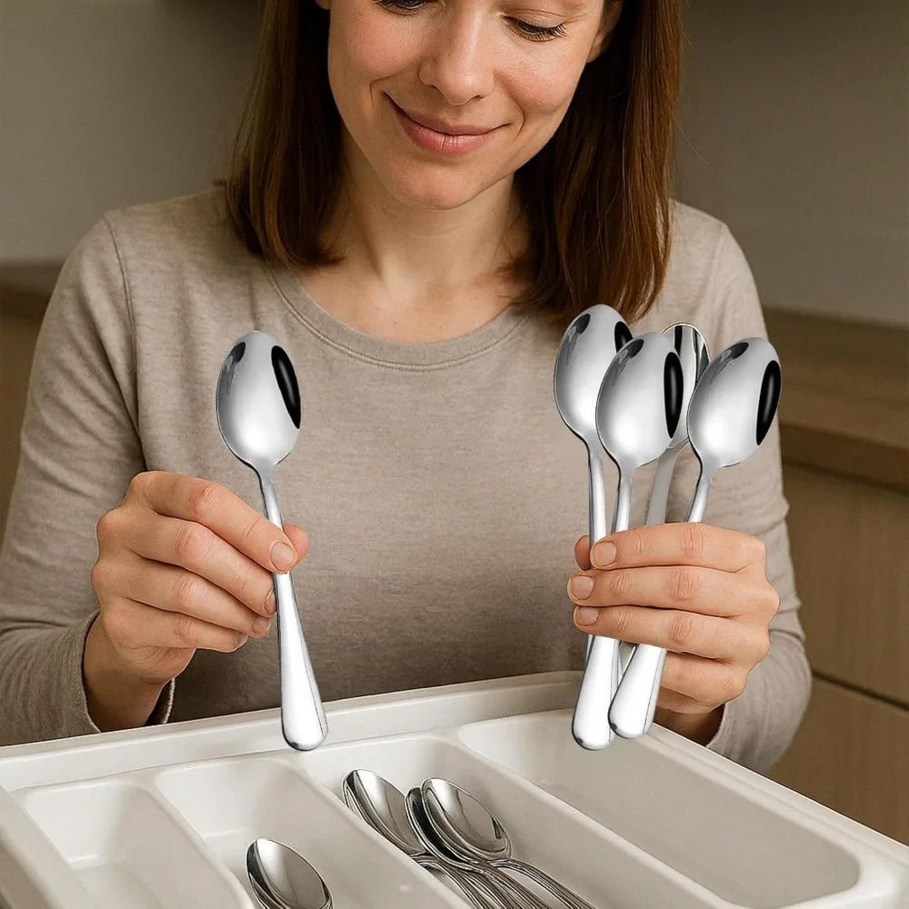 Teaspoons Stainless Steel, 6 Piece Dinner Spoons Set 6.7 inches Dessert Spoons Use for Home, Kitchen or Restaurant