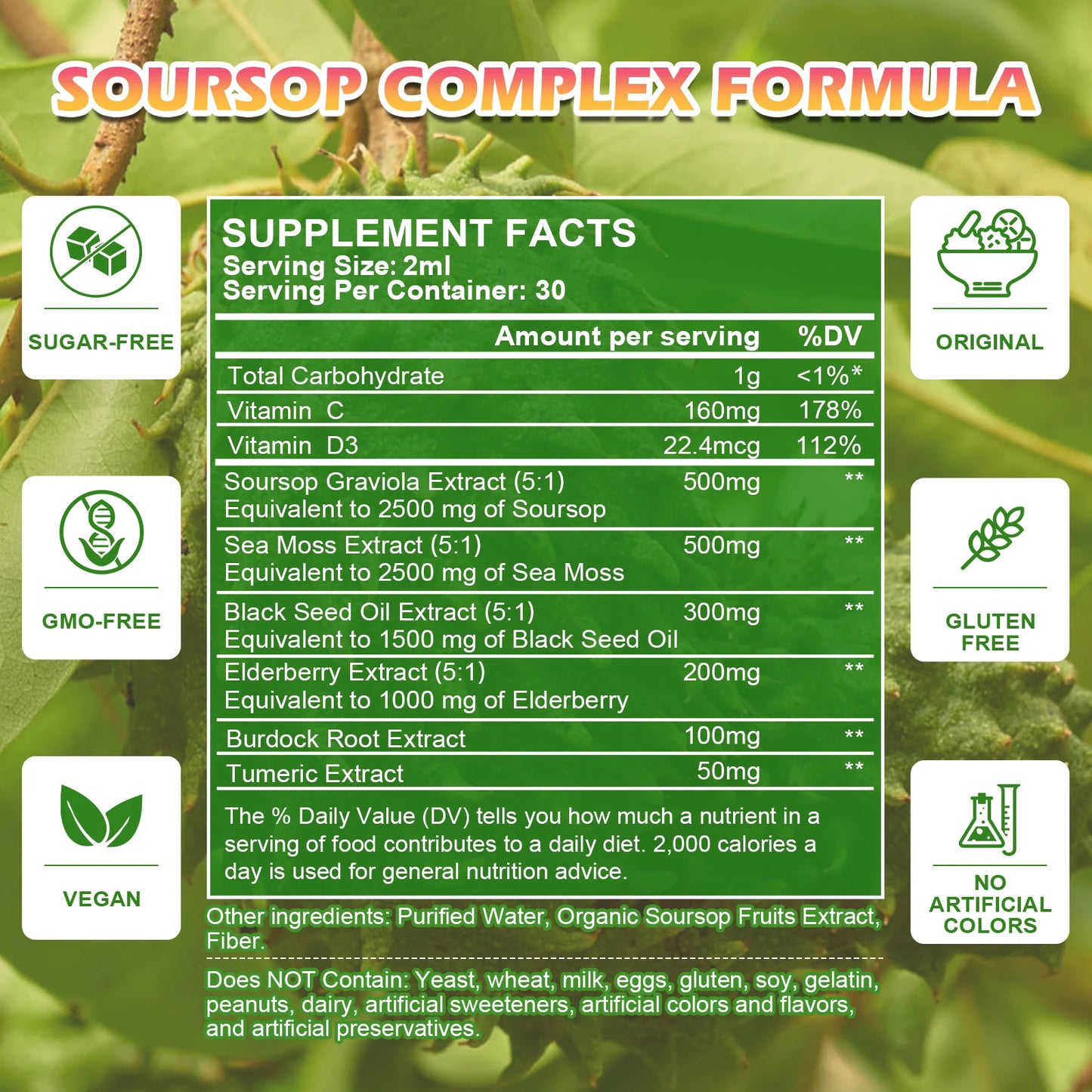 Beworths 60ml Soursop Graviola Extract Drops for Immunity and Kidney Health Detox and Antioxidation Gluten Free
