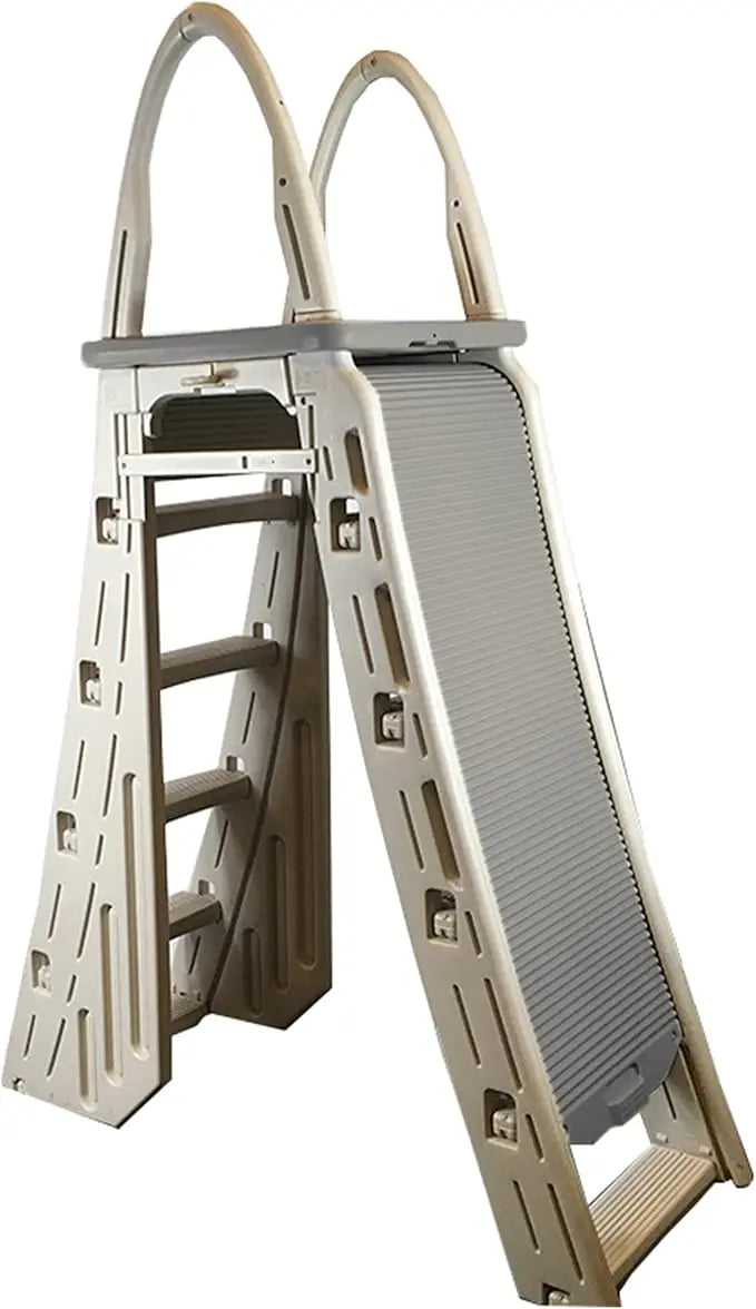 Confer Plastics 7200 Roll Guard 48" to 56" Adjustable A Frame Safety Ladder for Above Ground Outdoor Patio Swimming Pool