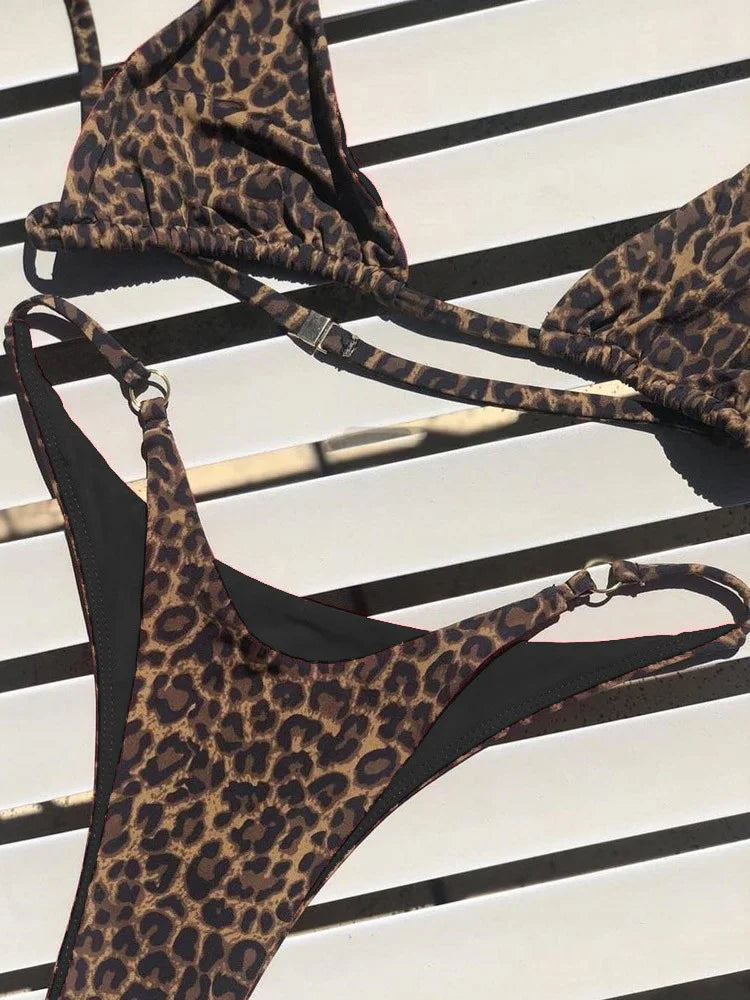 Women Split Swimsuit High Waist Beach Triangle Bikini 2025 New Summer Swimwear Bikinis Set Sexy Leopard Print Bikini 2 Piece Set