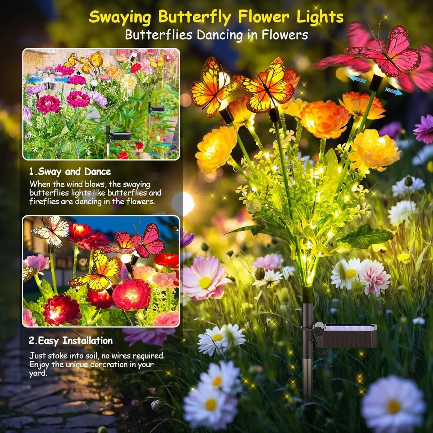 2/4 Pack Solar Garden Lights: Butterfly & Snowdrop Flowers, Patio/Backyard/Flower Beds Decor, Gift for Mom