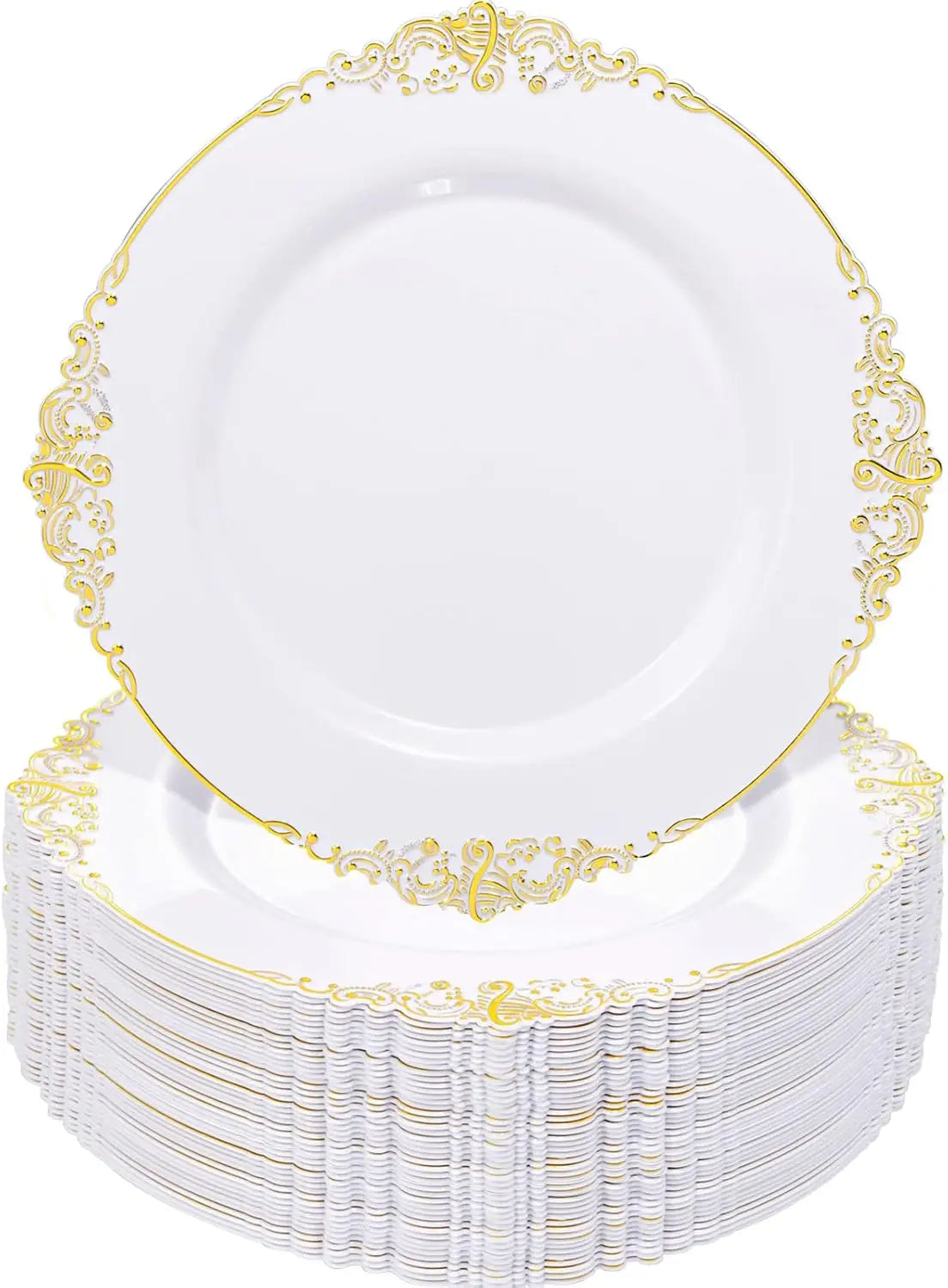 100PCS Black and Gold Plastic Plates - 10.25Inch Black Disposable Plates - Black Plastic Dinner Plates for Wedding & Parties