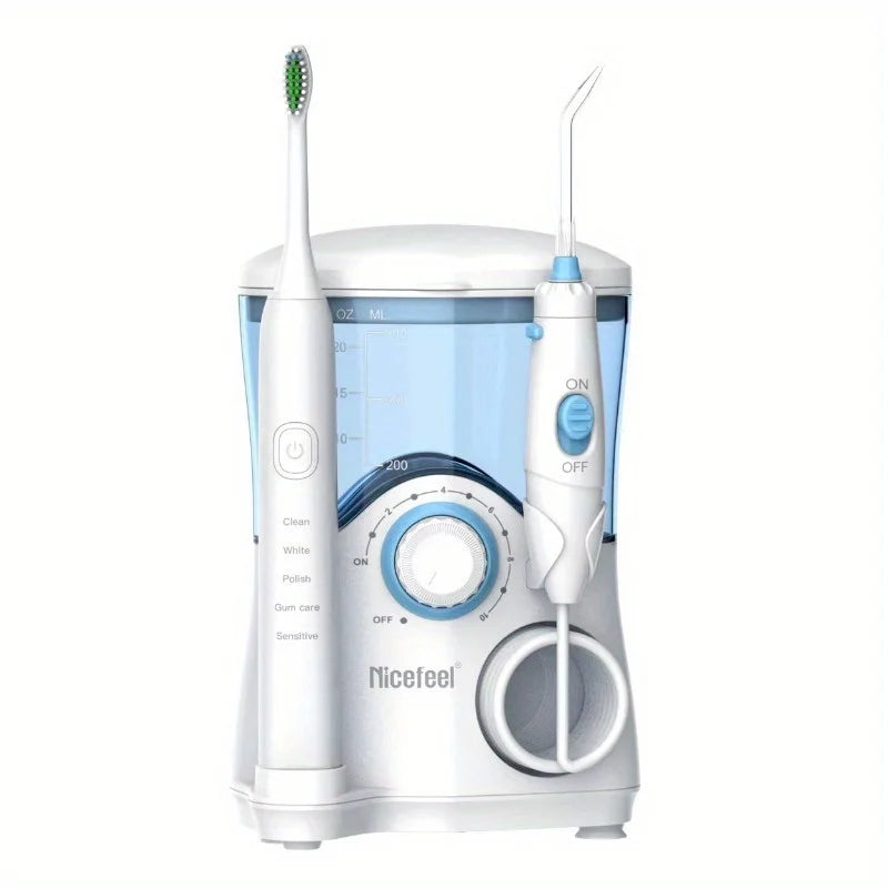 2-in-1 Electric Toothbrush Water Flosser Oral Irrigator 600ML Desktop Water Flosser Dental Irrigation with 7 Nozzles for Homeuse