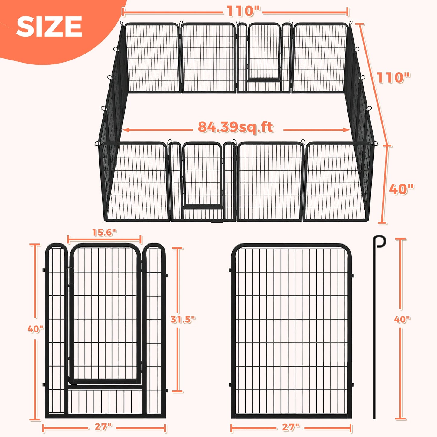 Dog Playpen with Door, Outdoor/Indoor Foldable Metal Pet Fence, Heavy Duty Puppy Exercise Pen for Yard, RV Camping, DIY Pet Cage
