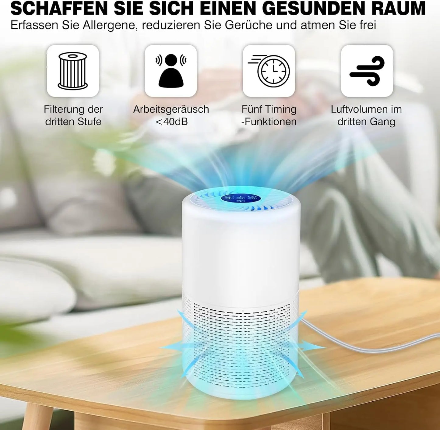 Air Purifier for Home with H13 True HEPA Air Cleaner Air Purifier Smoke Odor For Pet Home Removes 99.97% of Pollutants Low Noise