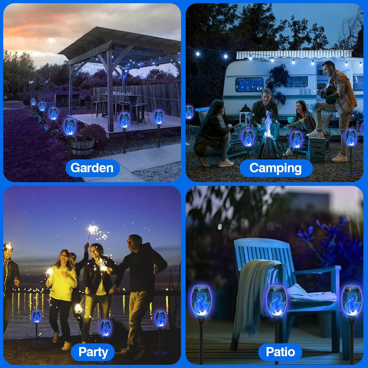8 Pack Solar Lights Outdoor Blue Solar Torch Flickering Flame Waterproof Garden Decor Solar Landscape Decoration for Lawn Yard