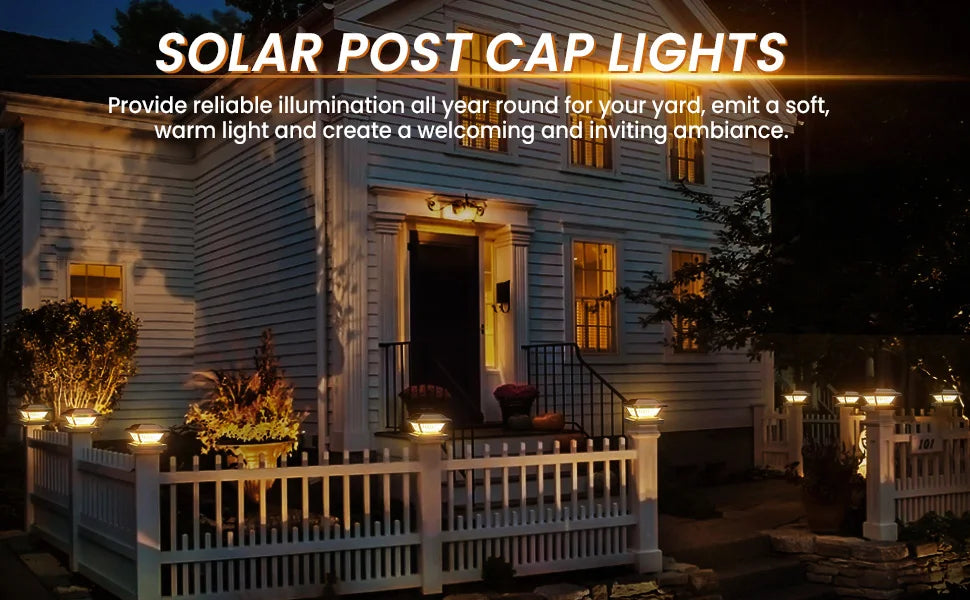 6/12 Pack Solar Post Cap Lights, White/Black, Fits 3.5x3.5-5.5x5.5 Posts for Garden/Fence/Deck/Yard