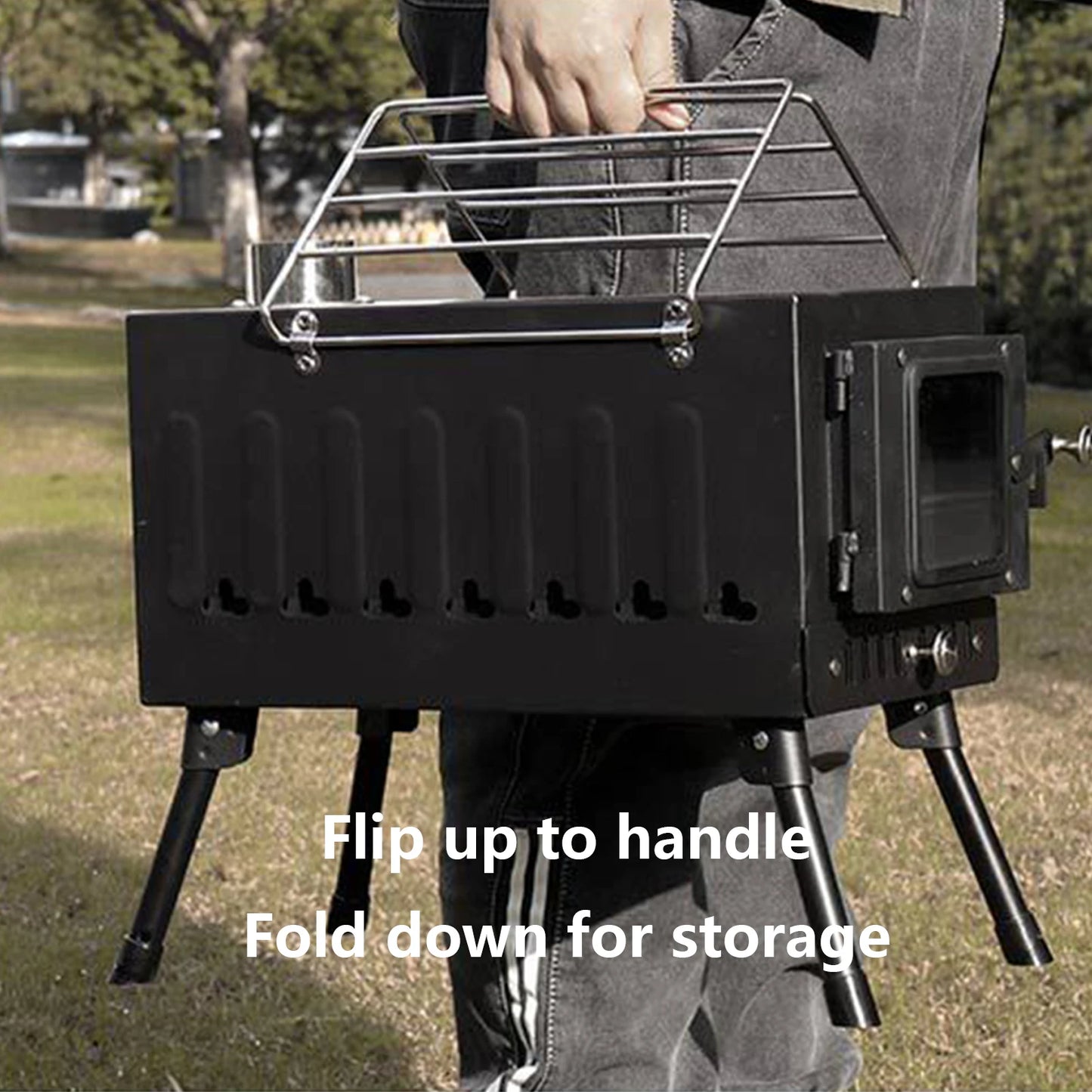 Camping Firewood Stove Portable Tent Wood Burning Stove With Chimney Folding Fire Wood Heater BBQ Grill For Camp Fishing