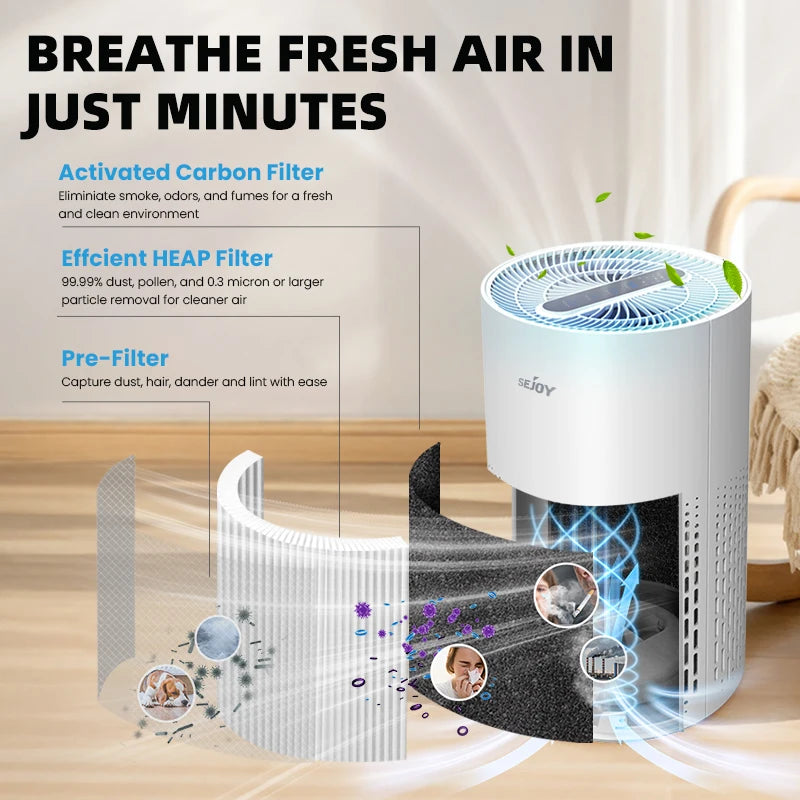 Sejoy Air Purifiers for Bedroom H13 True HEPA Air Filter,4 Speeds,Timer,Quiet Air Cleaner for Home, Office, Living Room
