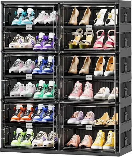 JEKO&JEKO 6 Tiers 24 Pairs Foldable Shoe Rack Organizer Fits Size 12 for Closet Entryway, Large Collapsible Shoe Storage Organiz