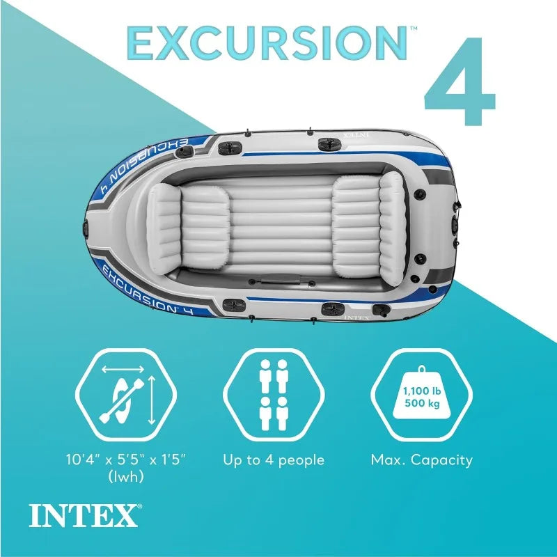 Intex Excursion Inflatable Boat Series with Deluxe 54 Inch Boat Oars and High Output Pump Super Tough PVC