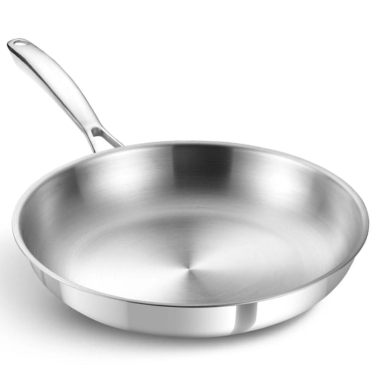 KOCH SYSTEME CS Stainless Steel Pan 10 Inch, Tri-Ply Stainless Steel Frying Pan with Stay-Cool Handle, Oven Safe