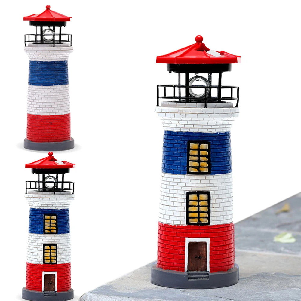 Solar Powered Resin Decorative Lighthouse Light Lighthouse Night Light Lighthouse Lantern Ornament for Home Yard Outdoor Decor