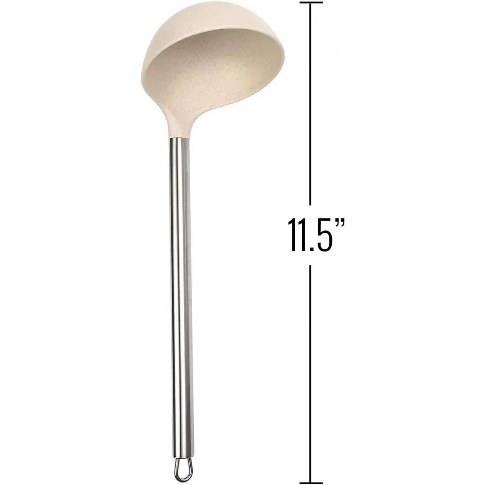 Cream Wheat Straw Ladle with Stainless Steel Handle Kitchen Utensils, 13 Inch
