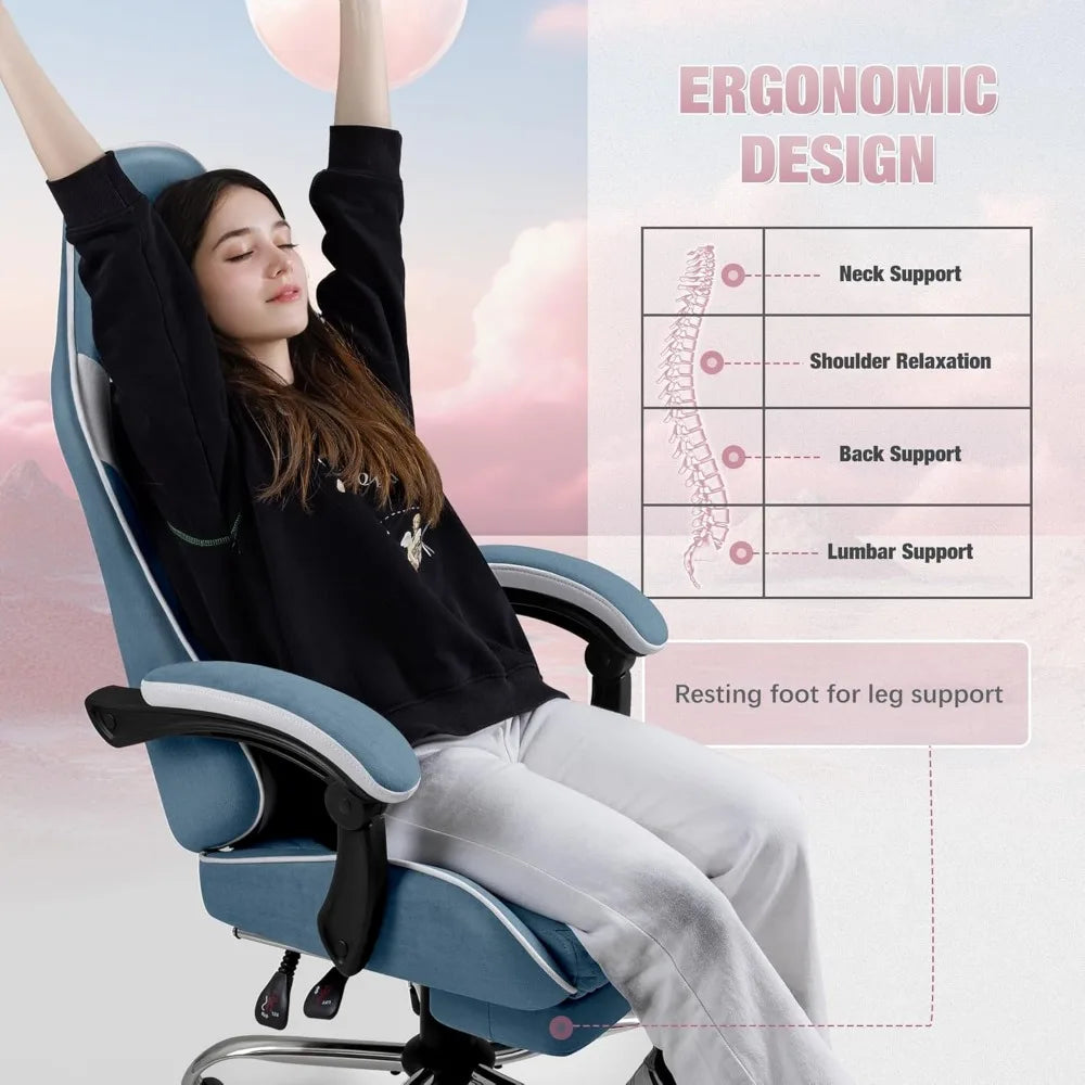 Gaming Chair, Computer Chair with Footrest and Massage Lumbar Support, Breathable Fabric High Back Video Game Chair with Swivel