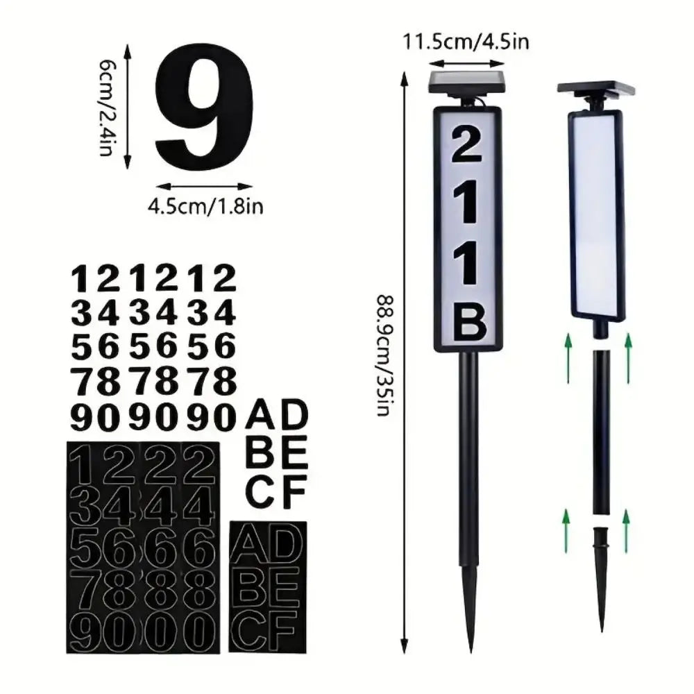 1 pc Solar Light Powered House Number, Address Sign With Lighting, Pole Mount, Smart Light Control, Automatically Lights Up From