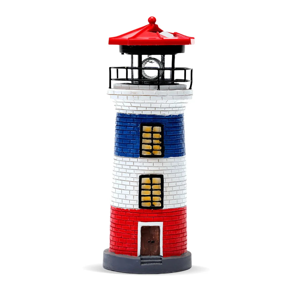 Solar Powered Resin Decorative Lighthouse Light Lighthouse Night Light Lighthouse Lantern Ornament for Home Yard Outdoor Decor