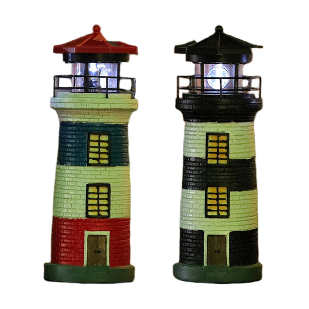 Solar Powered Resin Decorative Lighthouse Light Lighthouse Night Light Lighthouse Lantern Ornament for Home Yard Outdoor Decor