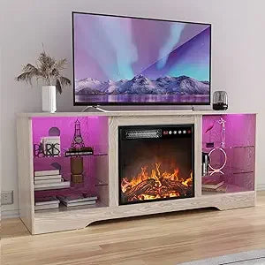 Fireplace TV Stand Entertainment Center with 36" Fireplace, 70" Wooden TV Stand for TVs Up to 80",Media TV Console with High Gl