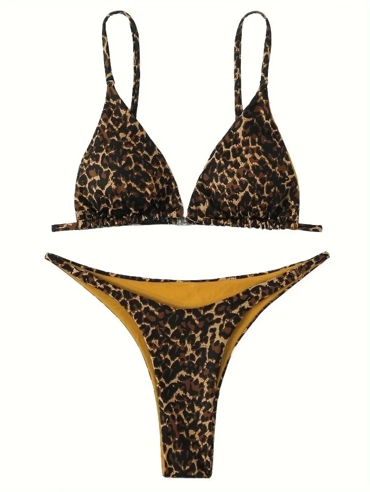 Women Split Swimsuit High Waist Beach Triangle Bikini 2025 New Summer Swimwear Bikinis Set Sexy Leopard Print Bikini 2 Piece Set