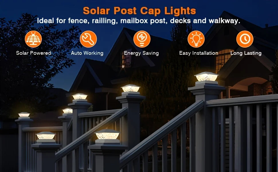4/6/8/12 Pack 2 Mode Bright Solar Post Lights, Solar Powered Deck Lights for 4x4 4.5x4.5 5x5 Posts in Garden Decor, White