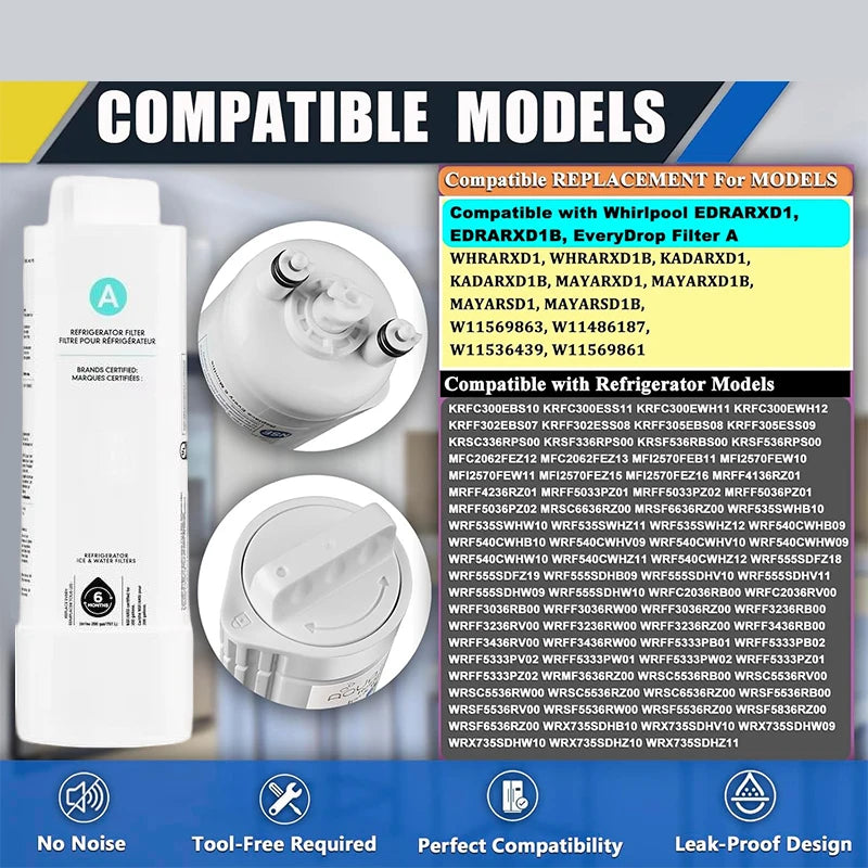 EDRARXD1 Refrigerator Water Filter Compatible with Whirlpool EDRARXD1B, WRMF3636RZ, WRFF3536SZ, WRMF3636RV WRFF3436RZ WRMF3636RW