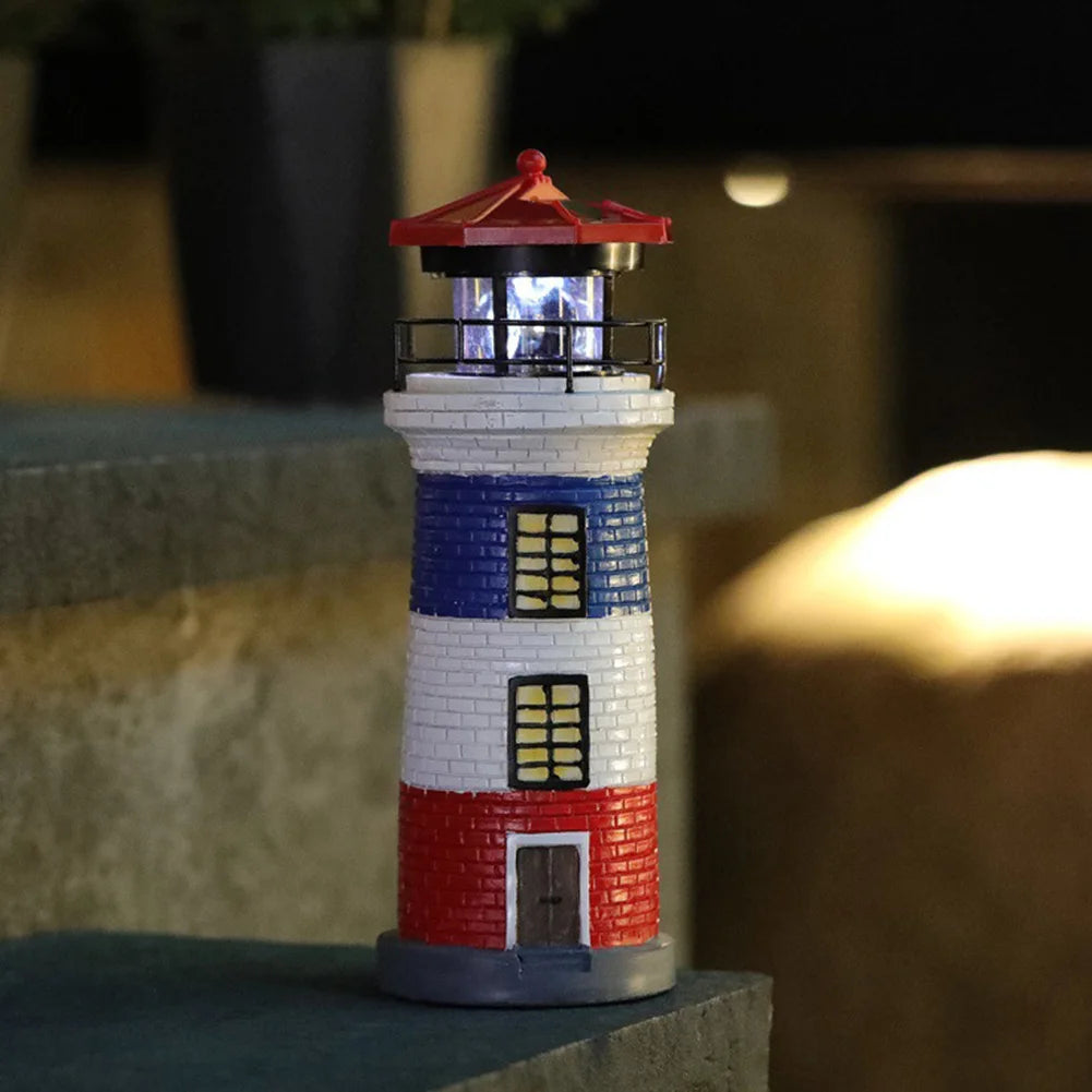 Solar Powered Resin Decorative Lighthouse Light Lighthouse Night Light Lighthouse Lantern Ornament for Home Yard Outdoor Decor