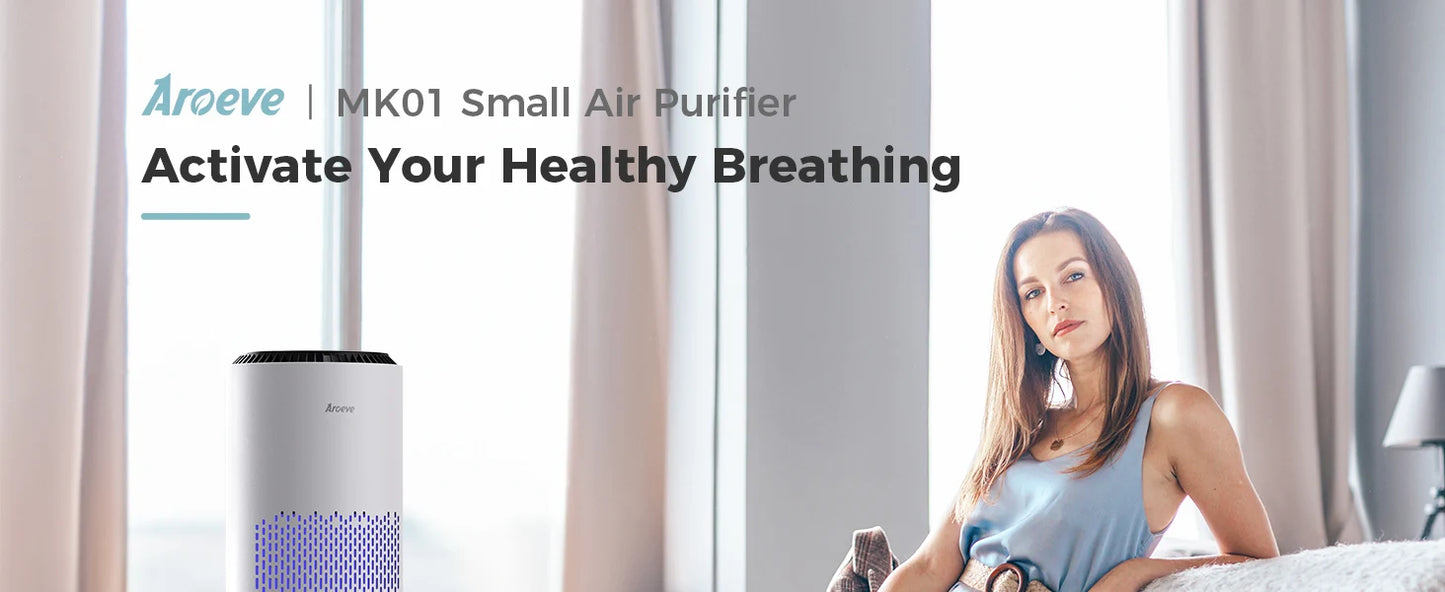 AROEVE Air Purifier Aroma Fragrance for Bedroom Home Smoke Pollen Dander Hair Smell Air Cleaner with 3 Speed Control 287 Sq.Ft