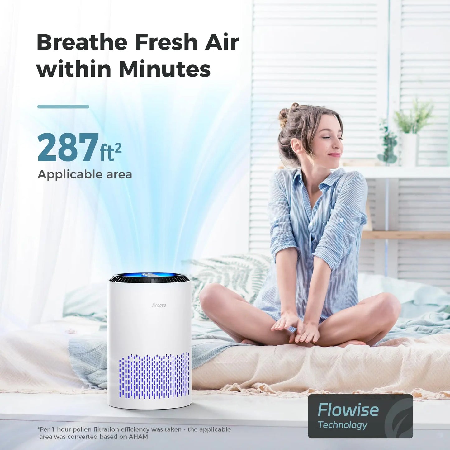 AROEVE Air Purifier Aroma Fragrance for Bedroom Home Smoke Pollen Dander Hair Smell Air Cleaner with 3 Speed Control 287 Sq.Ft