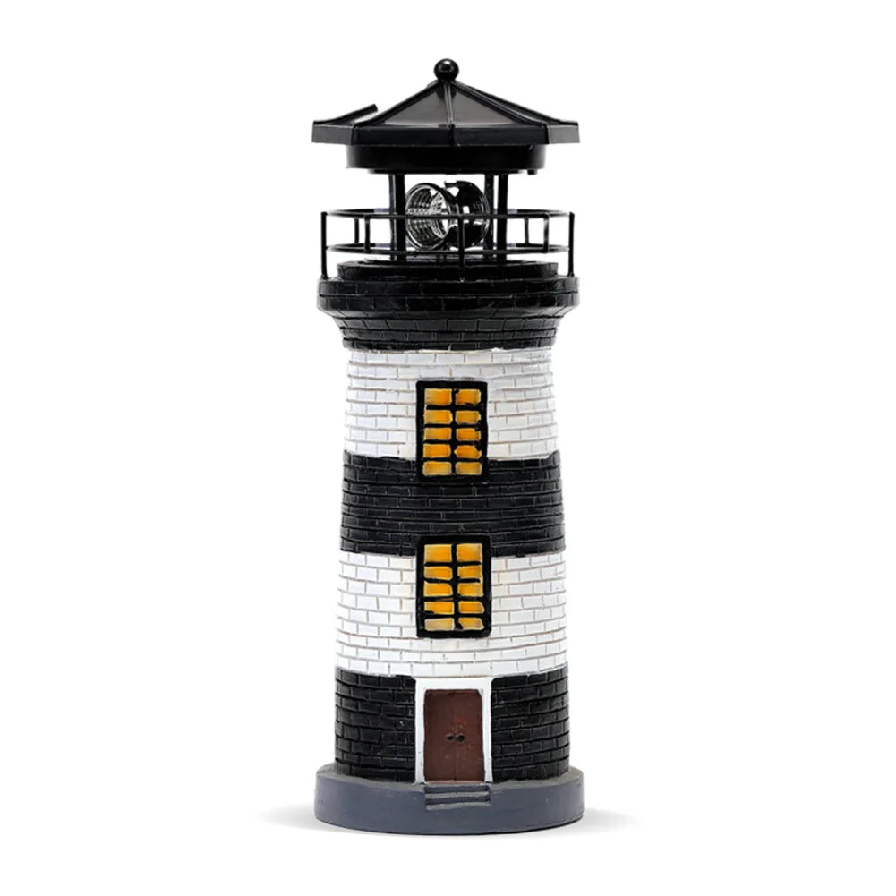 Solar Powered Resin Decorative Lighthouse Light Lighthouse Night Light Lighthouse Lantern Ornament for Home Yard Outdoor Decor