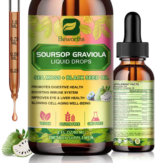 Beworths 60ml Soursop Graviola Extract Drops for Immunity and Kidney Health Detox and Antioxidation Gluten Free