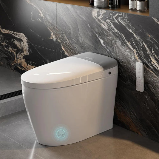 Smart Toilet, Bidet Toilet with Pump Assisted Flush, Foot Sensor Operation, Heated Bidet Seat, Warm Water, Dryer