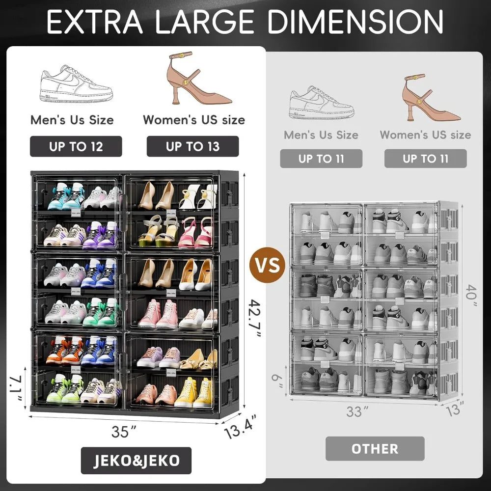 JEKO&JEKO 6 Tiers 24 Pairs Foldable Shoe Rack Organizer Fits Size 12 for Closet Entryway, Large Collapsible Shoe Storage Organiz