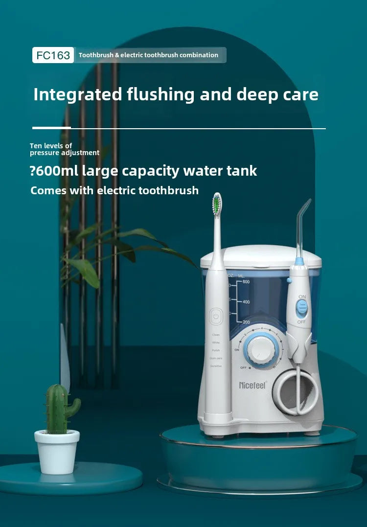 2-in-1 Electric Toothbrush Water Flosser Oral Irrigator 600ML Desktop Water Flosser Dental Irrigation with 7 Nozzles for Homeuse