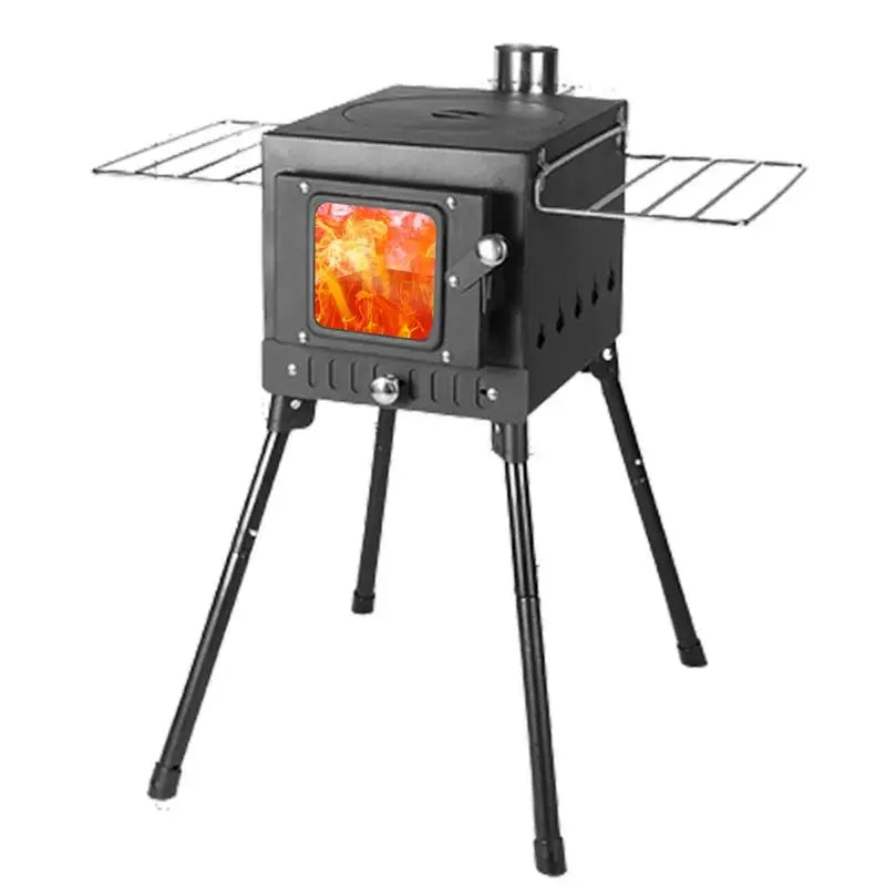 Camping Firewood Stove Portable Tent Wood Burning Stove With Chimney Folding Fire Wood Heater BBQ Grill For Camp Fishing