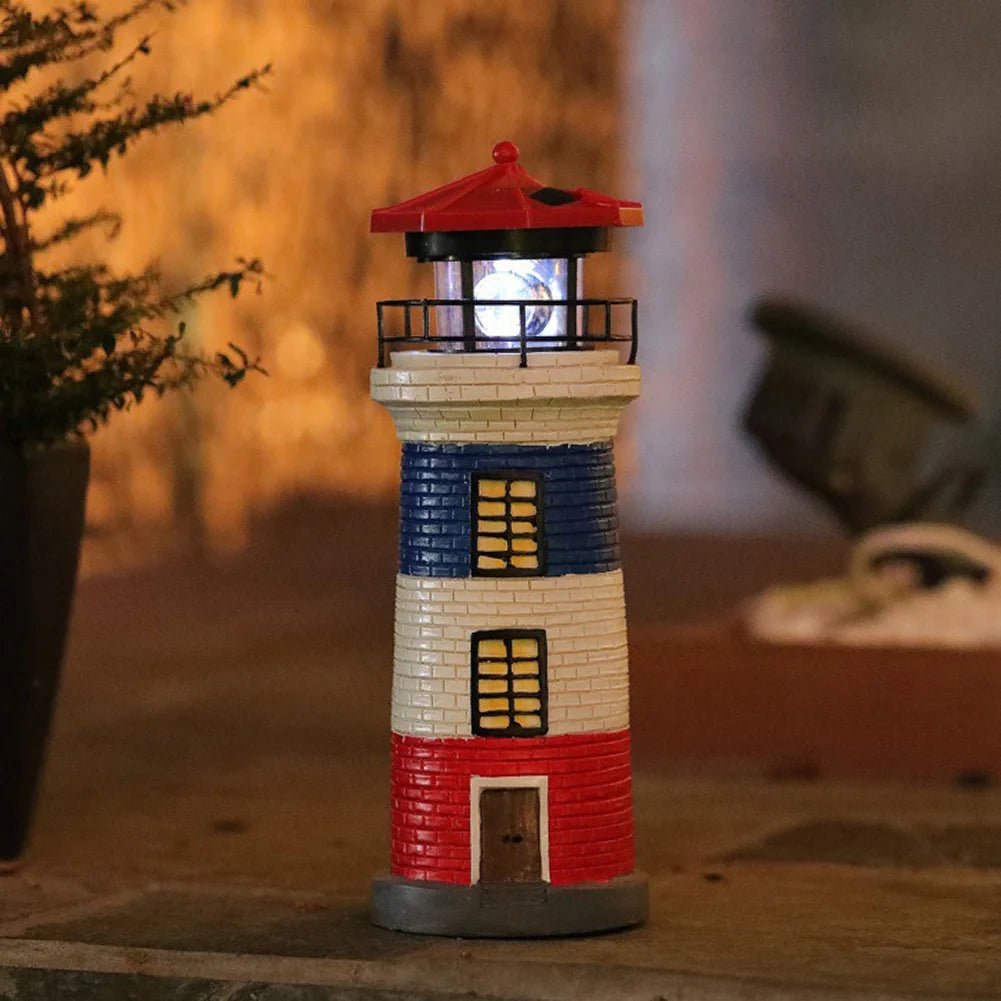 Solar Powered Resin Decorative Lighthouse Light Lighthouse Night Light Lighthouse Lantern Ornament for Home Yard Outdoor Decor