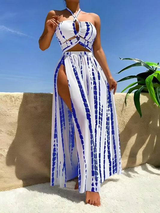 3 Pieces Halter Bikini 2025 Swimsuit Women & Beach Skirt Swimwear Female Sexy Bathers Bathing Swimming Swim Suit Beachwear