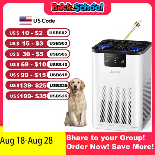 AROEVE Air Purifiers for Bedroom Odor Cleanin With Aromatherapy Function For Pet Smoke Pollen Dander Hair Smell 20dB Air Cleaner